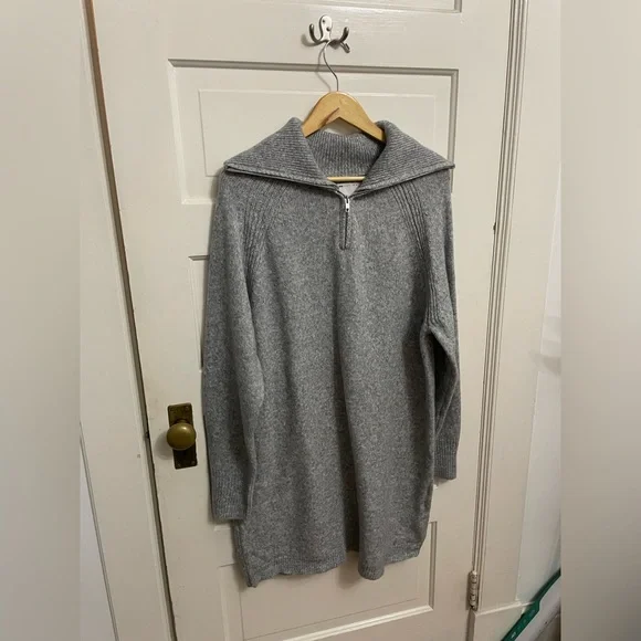 Asos design maternity knit mini dress with zip collar in heather gray - Picture 4 of 8